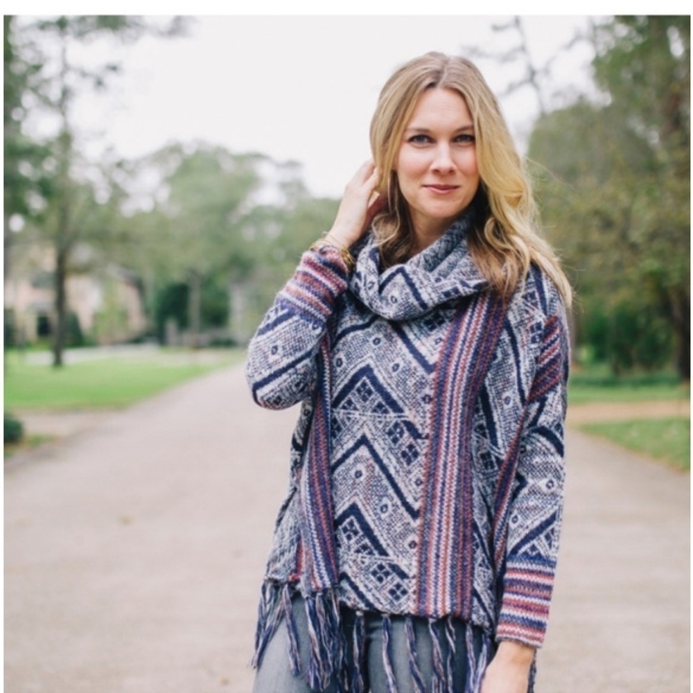Free People Be the One Cowl Fringe Wool Alpaca Poncho Fringe Sweater, size XS